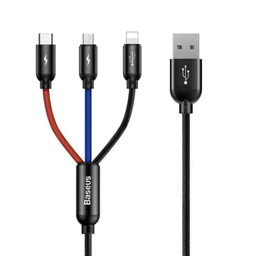 Baseus Three Primary Colors 3 az 1-ben töltőkábel – USB-C, Lightning, micro USB, 0,3 m