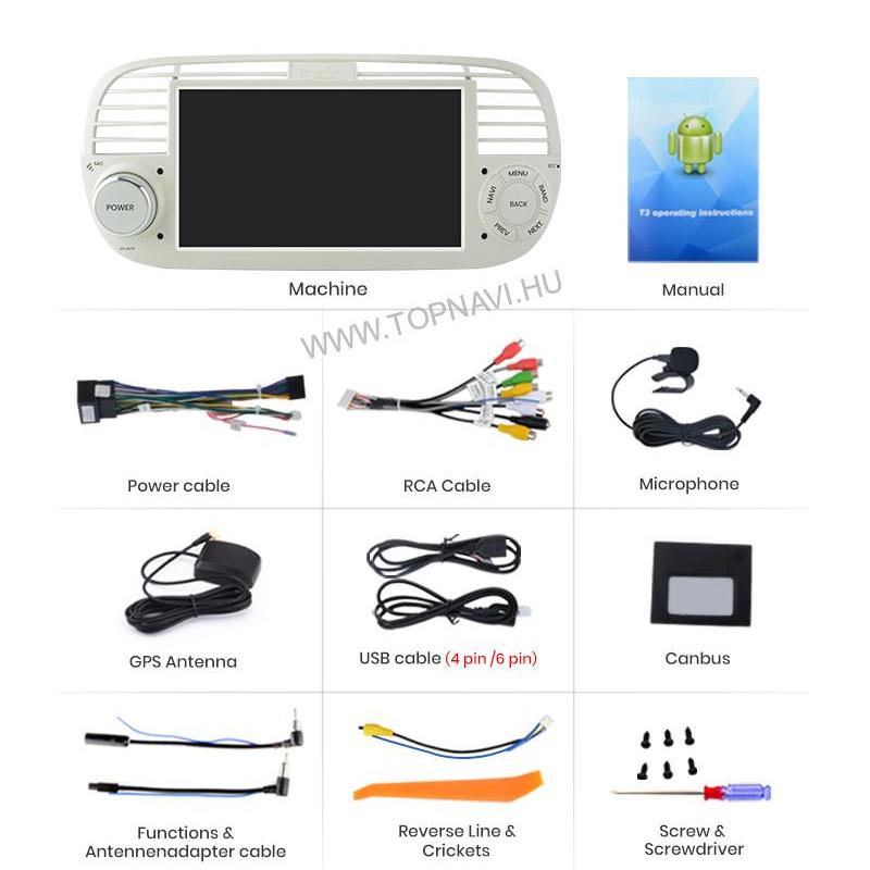 Fiat, Abarth 500 2007 - 2015 Bézs 7" Android Multimédia fejegység - TopNAVI