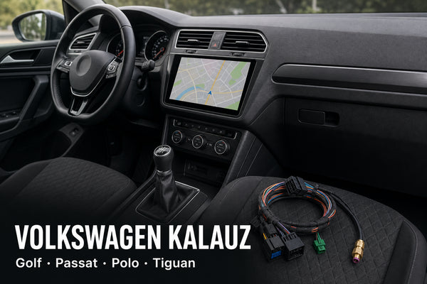 Android fejegység és beszerelő-kábelek VW-hez, VOLKSWAGEN KALAUZ felirattal – illusztráció