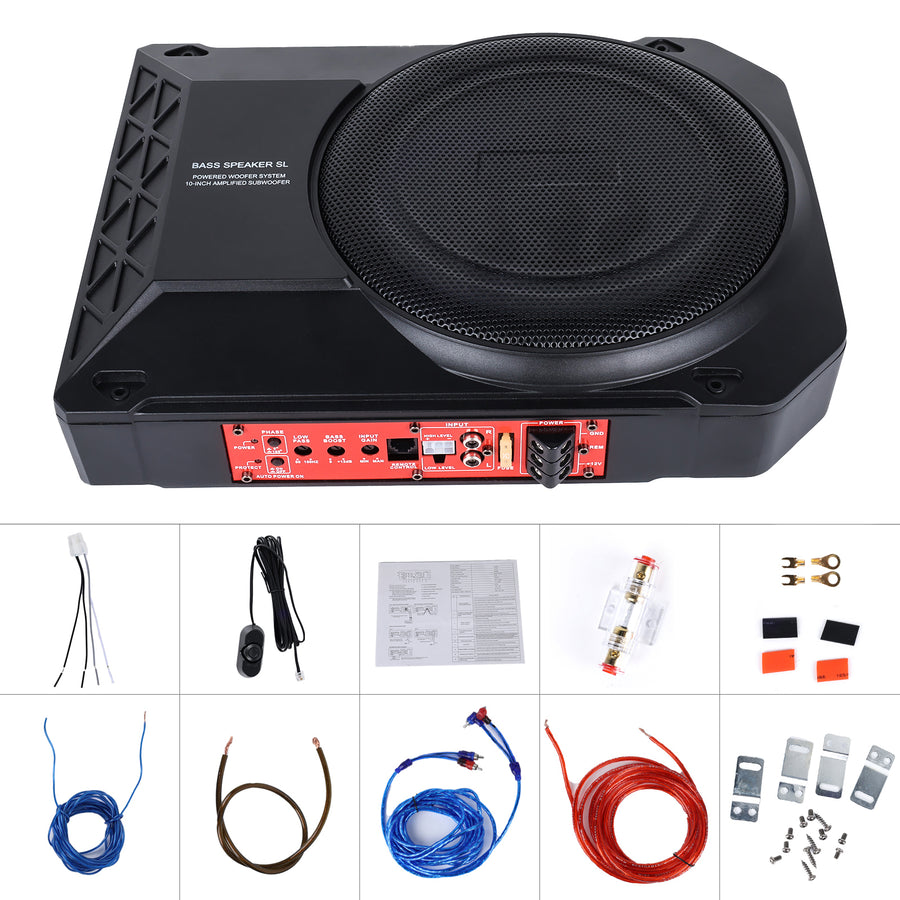 Aktív autós mélynyomó - Ülés alá építhető kompakt Subwoofer beépített erősítővel és basszusvezérlővel (12V)