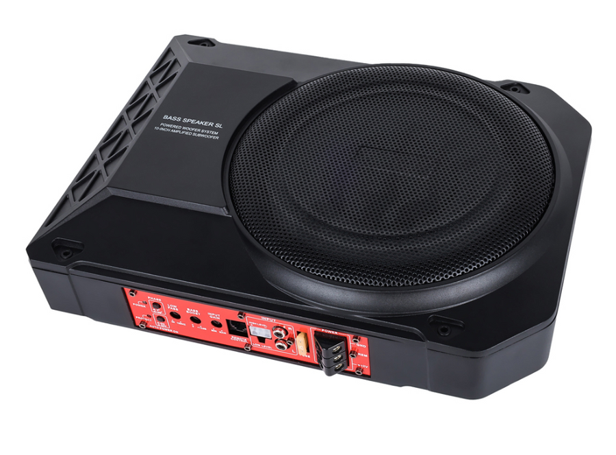 Aktív autós mélynyomó - Ülés alá építhető kompakt Subwoofer beépített erősítővel és basszusvezérlővel (12V)