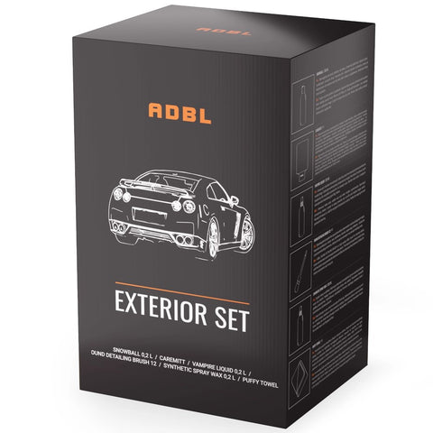 ADBL Exterior Set külső autóápoló ajándékszett – 3 × 200 ml + kesztyű, kendő, ecset – másik nézet
