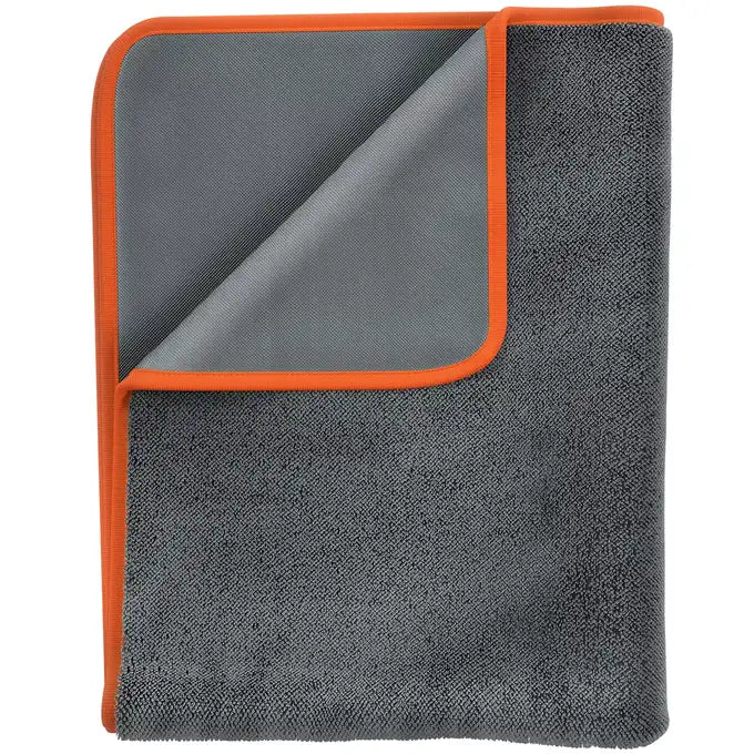 ADBL Twisted Towel szárítókendő kiterítve, narancs szegéllyel