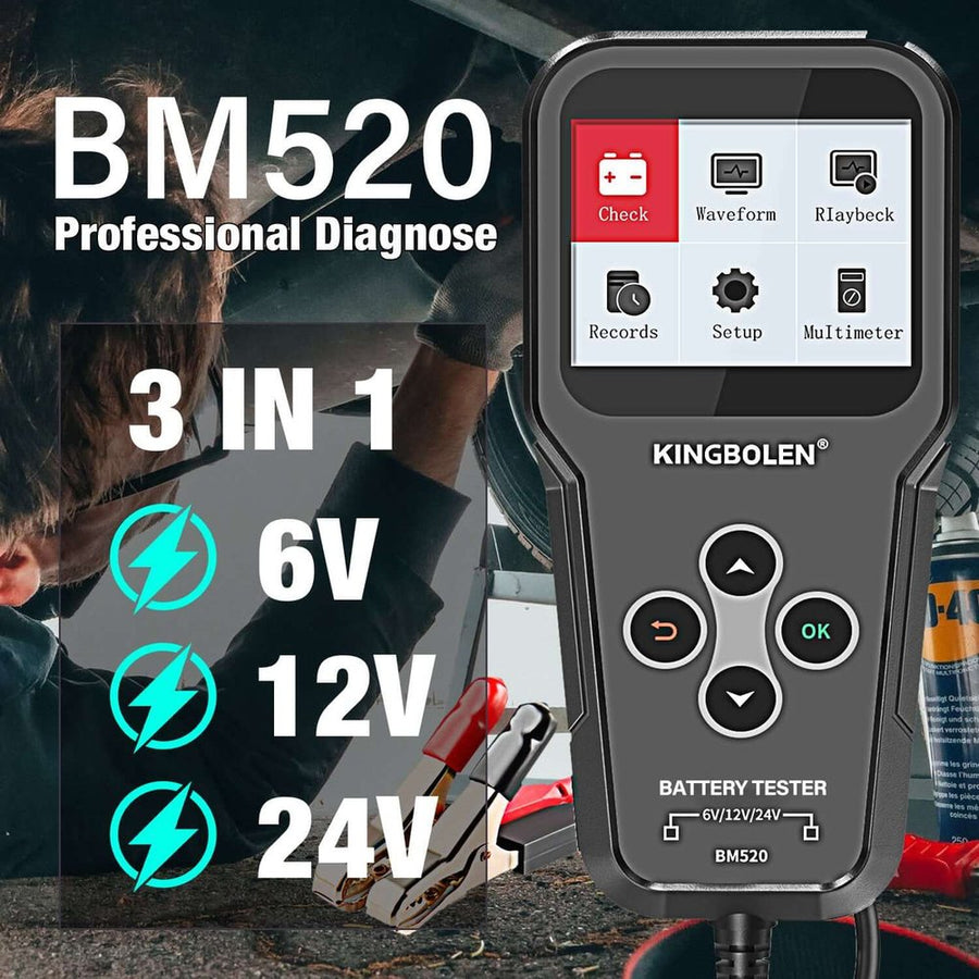 KINGBOLEN BM520 akkuteszter 6 V, 12 V és 24 V-os akkumulátorokhoz
