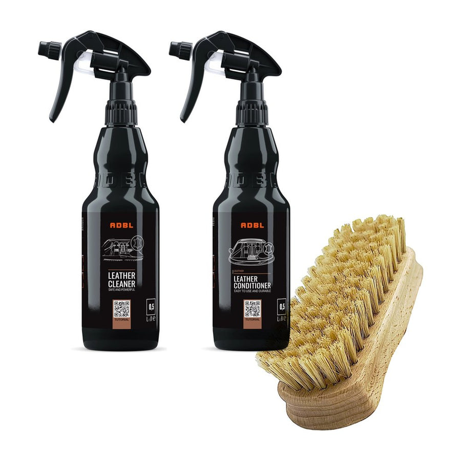 ADBL bőrápoló csomag: Leather Cleaner, Leather Conditioner 500 ml és Monster Shine Soft bőrtisztító kefe