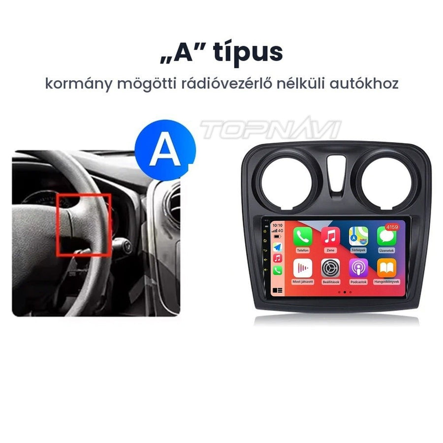Dacia Logan 2 / Sandero 2 9" Android fejegység „A” típus: kormány mögötti rádióvezérlő nélküli autókhoz - TOPNAVI