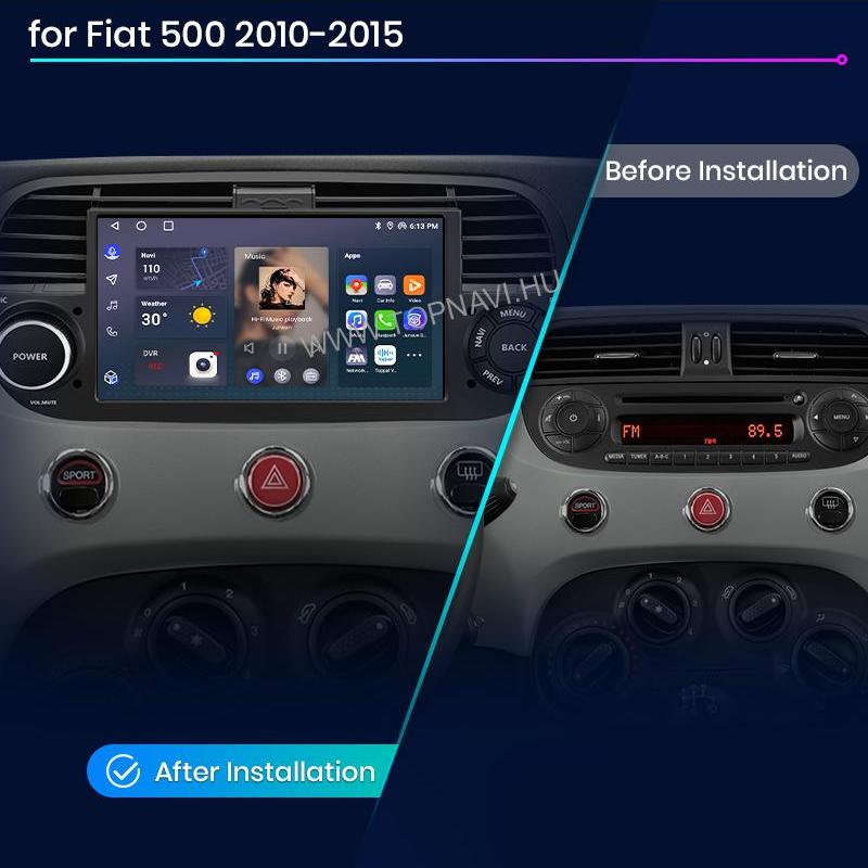Fiat, Abarth 500 2007 - 2015 Fekete 7" Android Multimédia fejegység - TopNAVI
