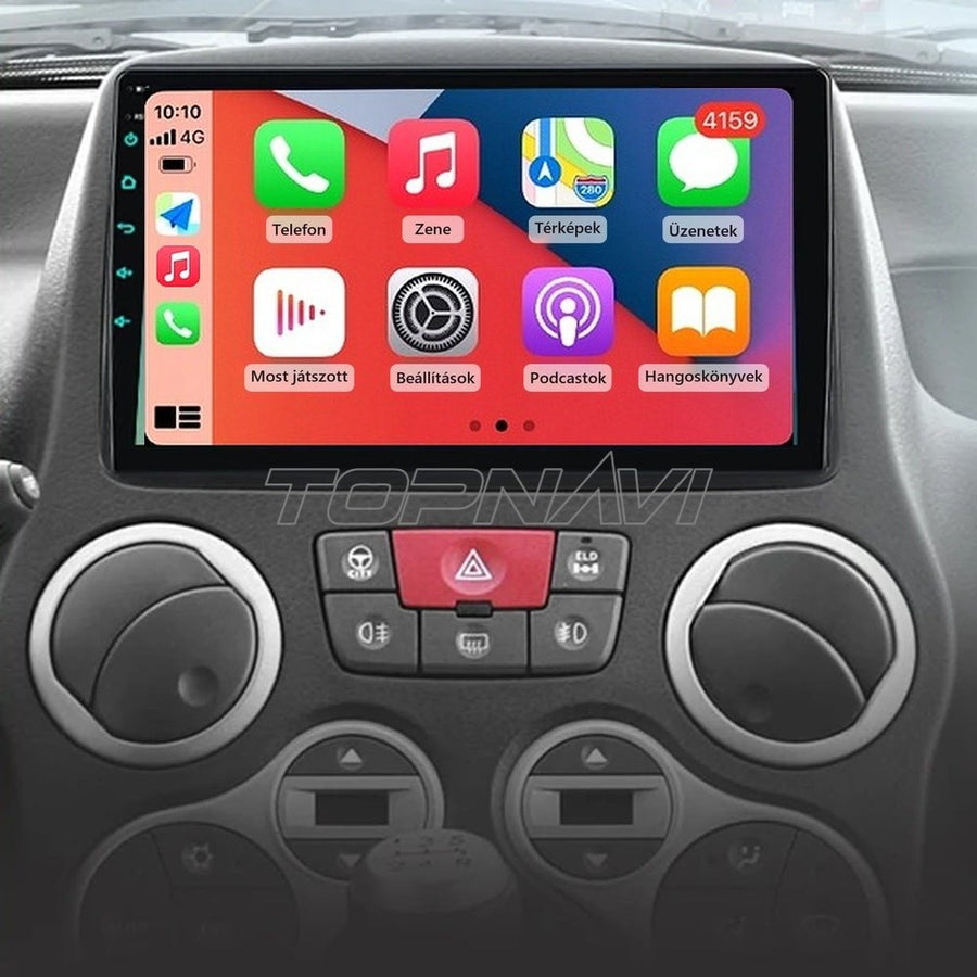 Fiat Panda 2 műszerfal beszerelt 9" Android fejegységgel, Apple CarPlay képernyővel - TOPNAVI