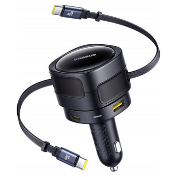 Baseus 90 W autós töltő – 2 beépített kábel + USB-C és USB-A port