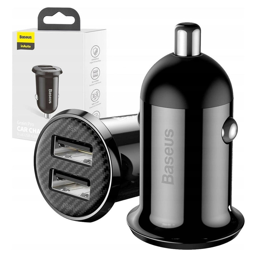 Baseus 2×USB autós töltő 4,8 A, 12–24 V, fekete