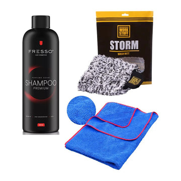 Kézi autómosó csomag – Fresso Premium Shampoo + Work Stuff mosókesztyű + szárítókendő