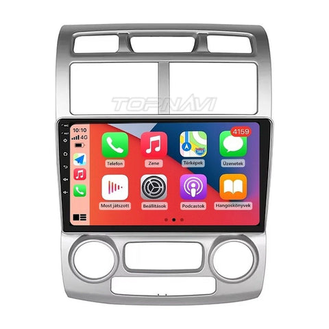 Kia Sportage 2 2005–2010 9" Android multimédia fejegység ezüst beépítőkerettel, Apple CarPlay képernyővel - TOPNAVI