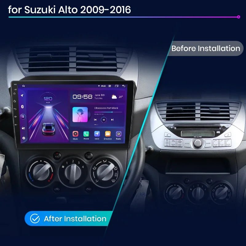 Suzuki Alto 2009 - 2016 9" Android Multimédia fejegység autórádió, hifi, rádió és fejegység nagy kijelzővel, CarPlay, Android autó, Wifi és Bluetooth támogatással,