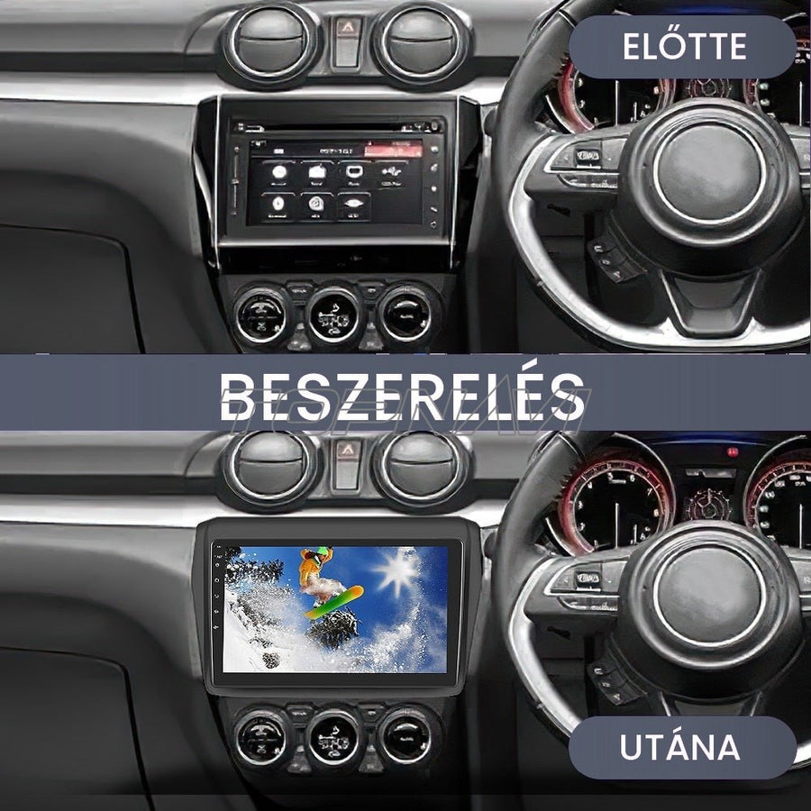 Suzuki Swift 4 műszerfal a gyári rádióval és beszerelés után a 9" Android fejegységgel - TOPNAVI