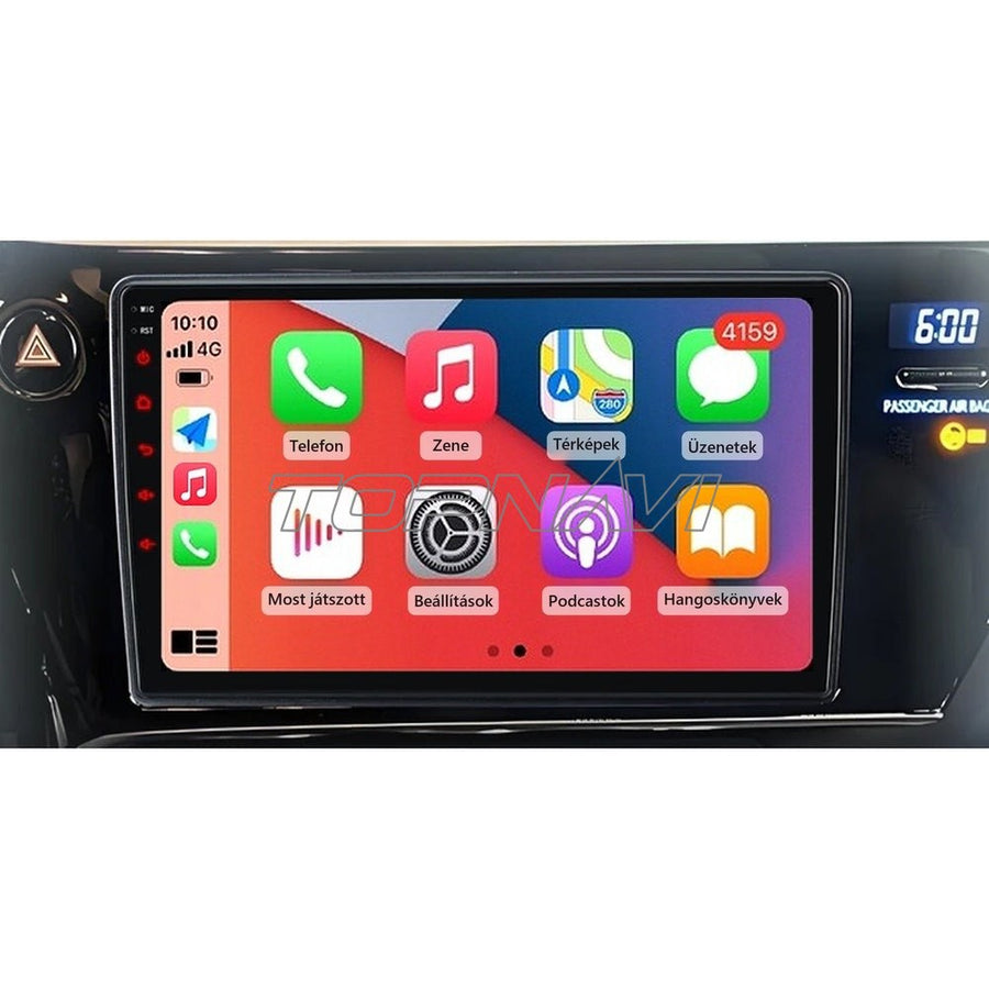 Toyota Auris 2 (E180) műszerfal beszerelt 9" Android fejegységgel, Apple CarPlay képernyővel - TOPNAVI