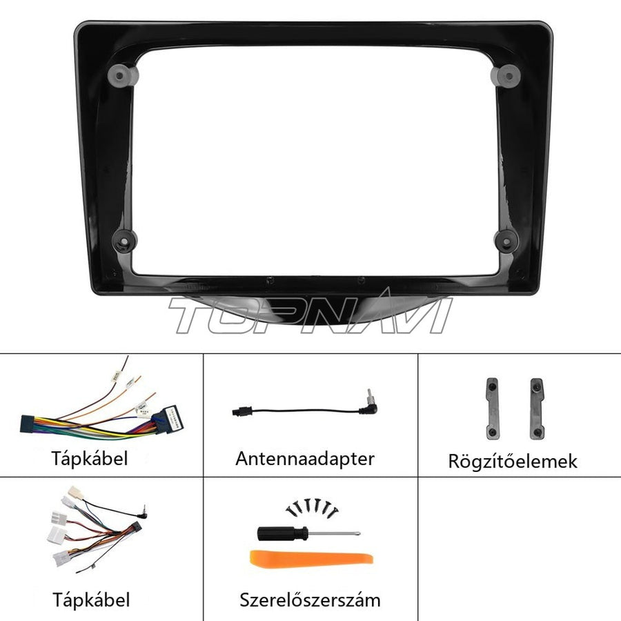 Toyota Aygo, Citroen C1, Peugeot 108 9" beépítőkeret tápkábelekkel, antennaadapterrel és rögzítőelemekkel - TOPNAVI