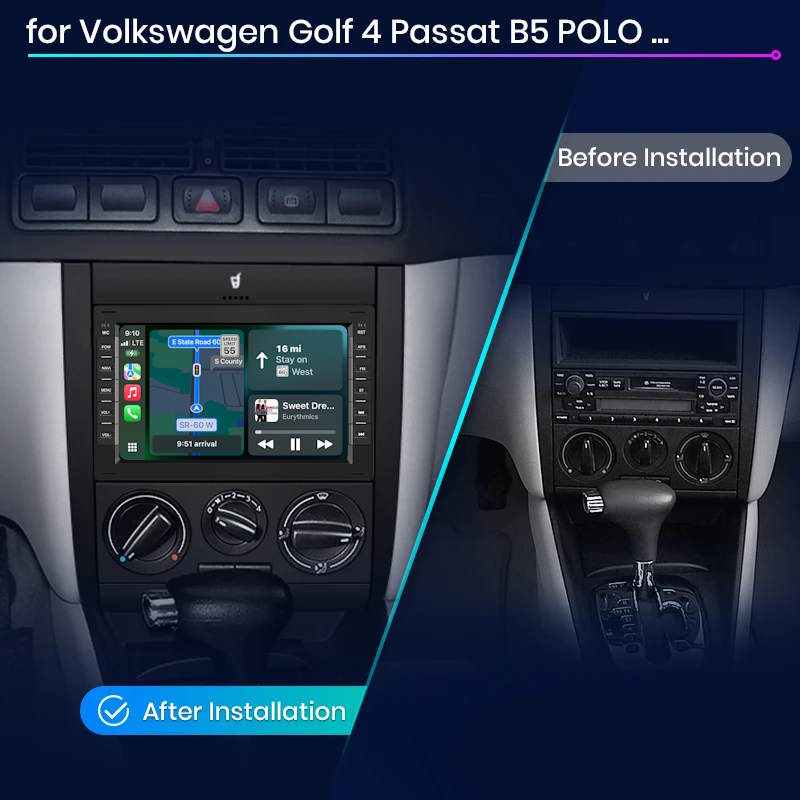 Volkswagen 7" Android Multimédia fejegység autórádió, hifi, rádió és fejegység nagy kijelzővel, CarPlay, Android autó, Wifi és Bluetooth támogatással,