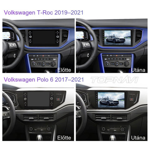 Volkswagen Polo 6 2017- 2021, T-Roc 2019- 2021 9" Android multimédia autórádió érintőkijelzős fejegység – másik nézet