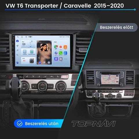 Volkswagen Transporter, Caravelle, Multivan T6 2015- 2020 9" Android multimédia autórádió érintőkijelzős fejegység – másik nézet